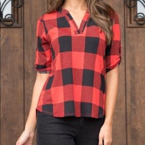 Pink Lily Boutique Red and Black Paid Top NWOT